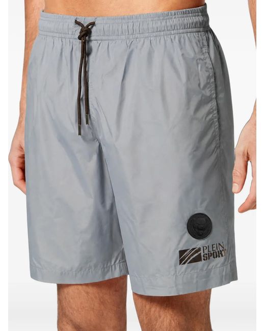 Philipp Plein Gray Logo-Patch Drawstring Swim Shorts for men