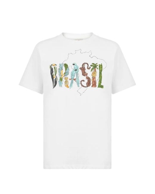 Farm Rio White Brasil-Print Relaxed-Fit T-Shirt