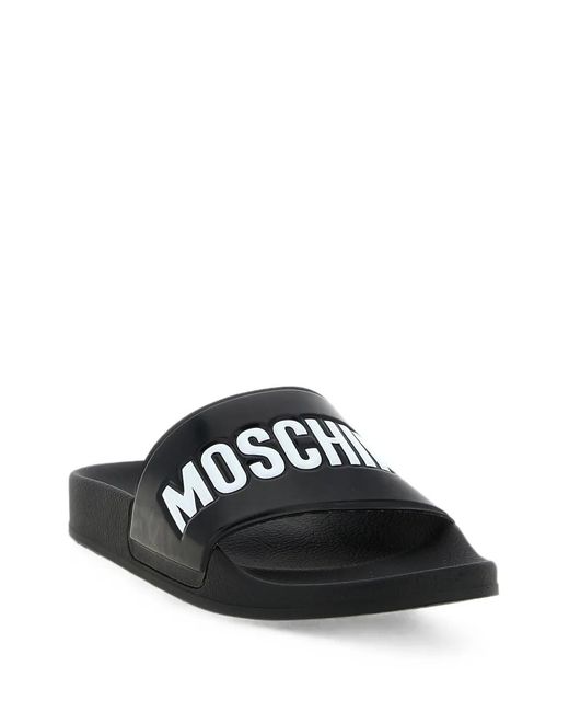 Moschino Black Logo-Embossed Slides for men