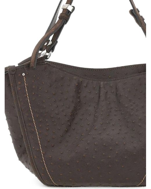 Gianni Chiarini Brown Bloom Ostrich-Effect Medium Shoulder Bag