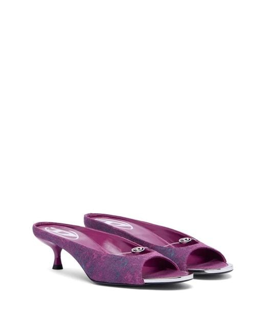 DIESEL Purple D-Diam's-Low Denim Mules With Floating Oval D