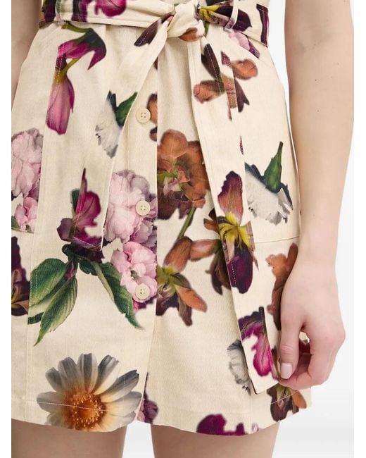 Desigual Natural Floral-Print Belted Shirt Mini Dress