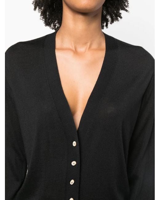 Jil Sander Black Fine-Knit V-Neck Cardigan