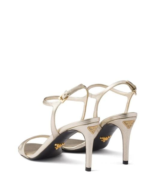 Prada White Leather Metallic Sandals