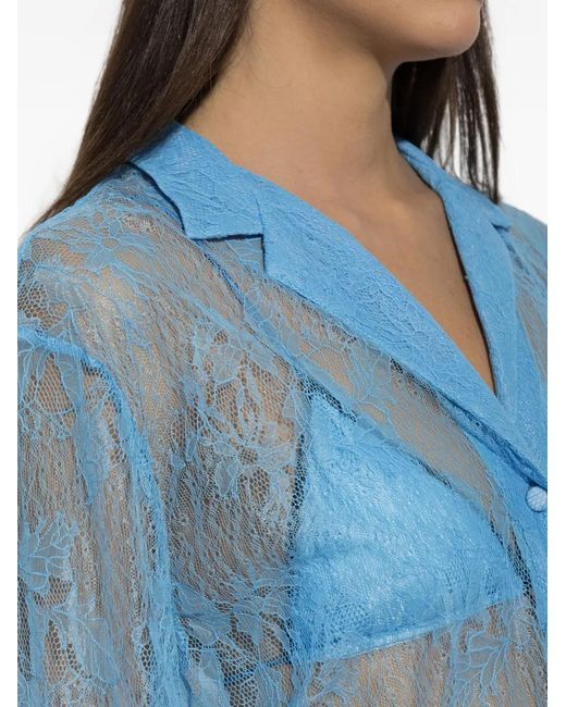 Oseree Blue Floral-Lace Shirt
