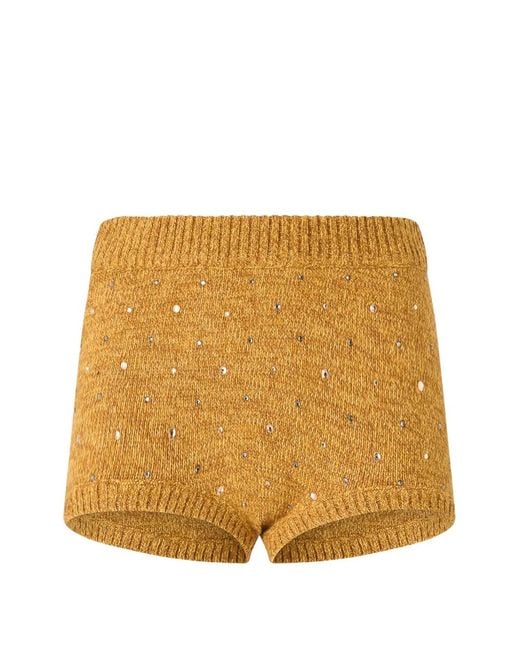 Pinko Natural Crystal-Embellished Knitted Shorts