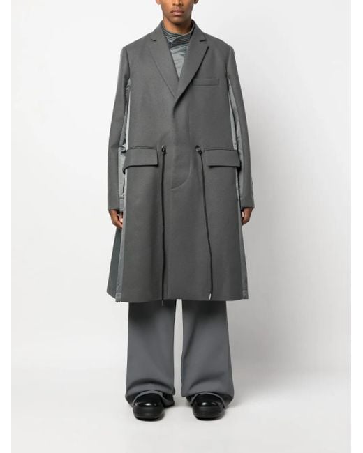 Sacai Gray Drawstring Wool Trench Coat for men