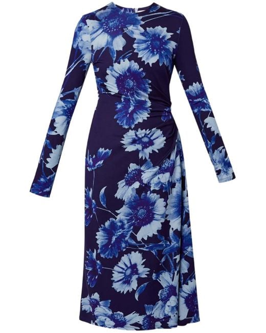 Robe Mi-Longue À Design Drapé Erdem en coloris Blue