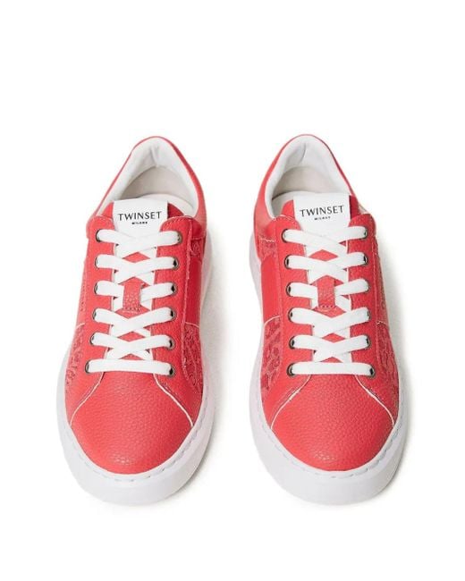 Twinset Red Lace-Panelled Sneakers