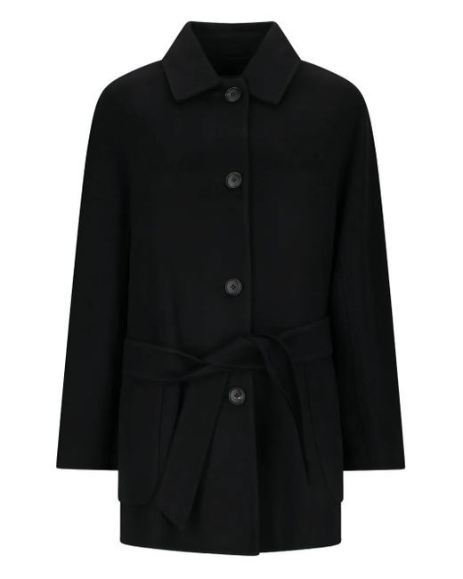 Max Mara Black Lembi Belted Buttoned Coat