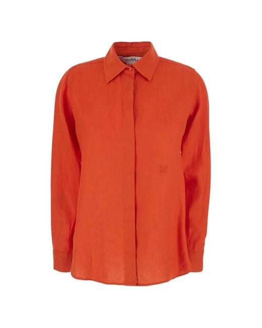 Max Mara Orange Chemise En Lin Falas À Logo Brodé