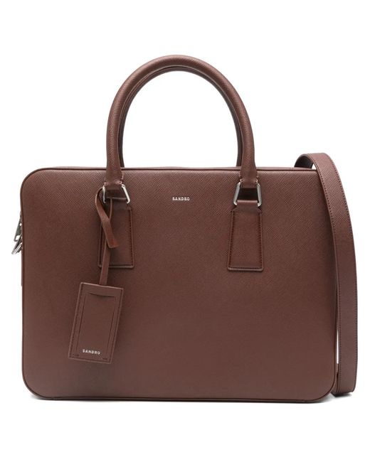 Sandro Brown Reconstituted Leather Briefcase for men