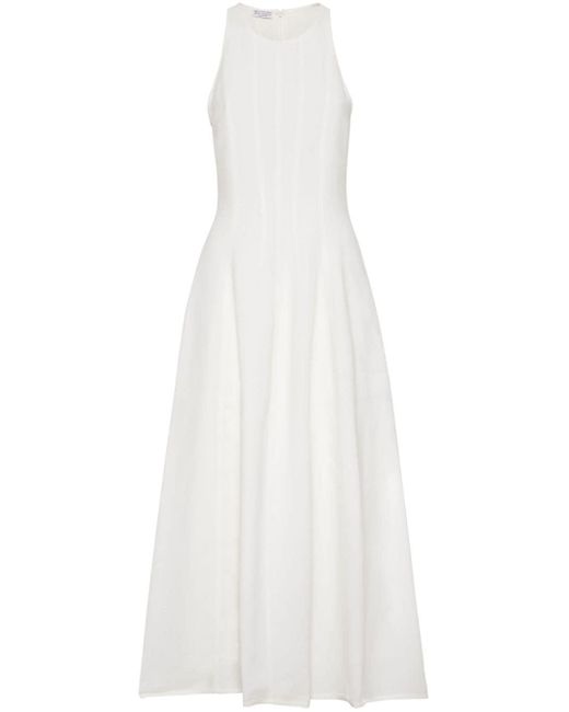 Brunello Cucinelli Geplooide Mouwloze Maxi-jurk in het White