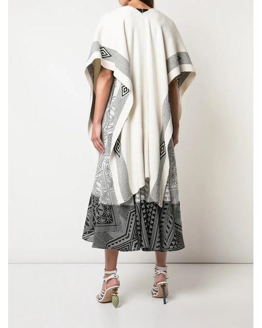 Voz White Diamante Pattern Poncho