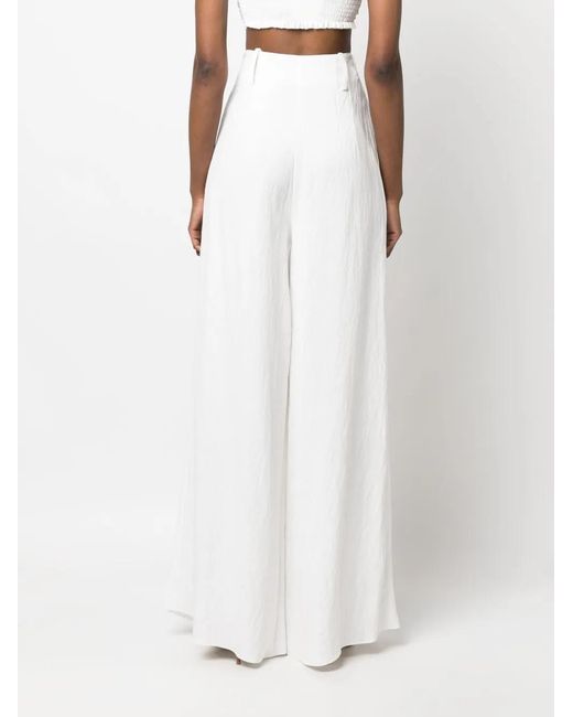 Nissa White High-Waisted Flared Trousers
