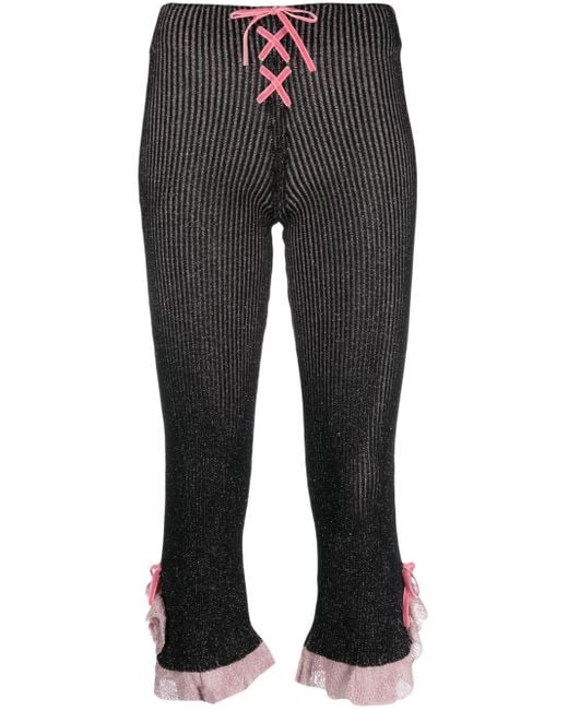 Cormio Black Ribbed-knit Cropped Trousers