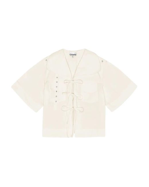 Ganni セルフタイ ブラウス White