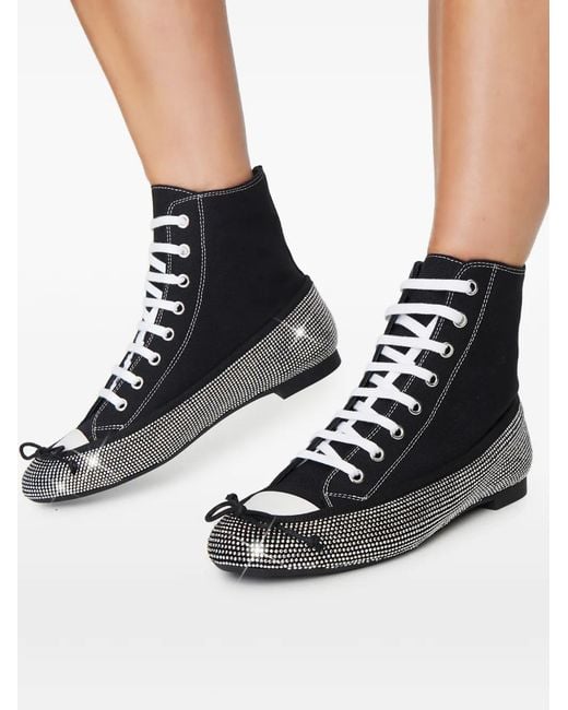 Marco De Vincenzo Black Crystal-Embellished Lace-Up Sneakers