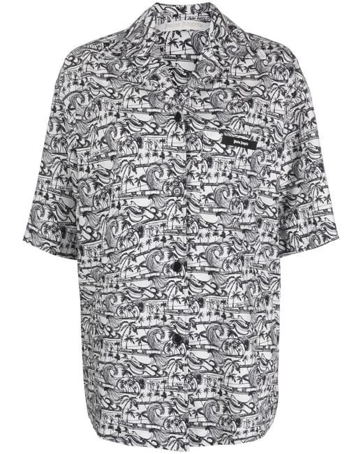 Palm Angels Gray Palm Tree-Print Shirt