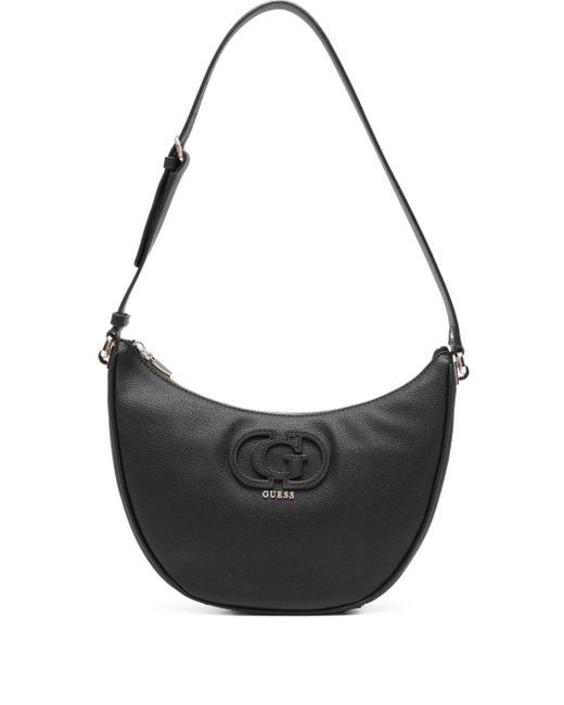 Guess Black Logo-Plaque Crescent Shoulder Bag