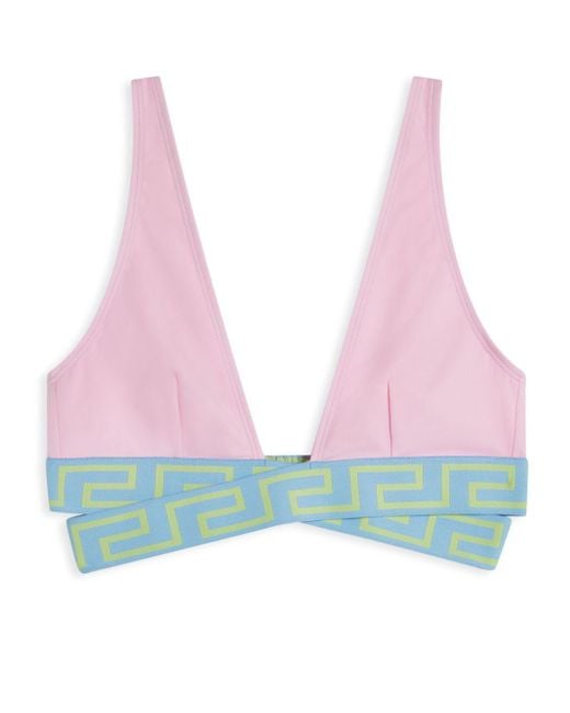 Versace Pink Greca Border Triangle-cup Bikini Top