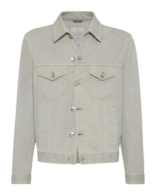 Brunello Cucinelli Gray Button-Front Long-Sleeve Denim Jacket for men