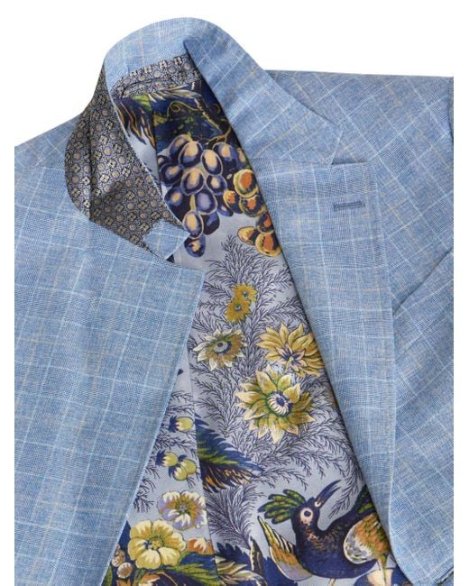 Etro Blue Checked Single-breasted Suit for men