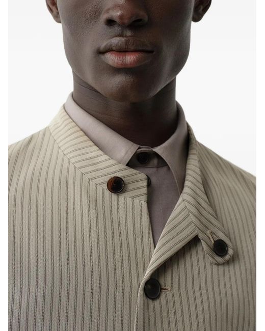Calvin Klein Gray Pinstripe-Pattern Mandarin-Collar Jacket for men