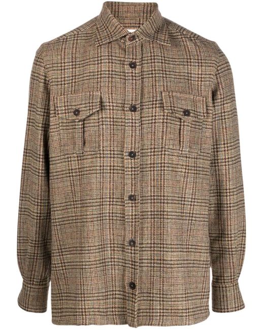 Giuliva Heritage Brown Check-pattern Wool Shirt for men