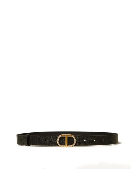 Twinset White Rhinestone-Embellished Leather Belt