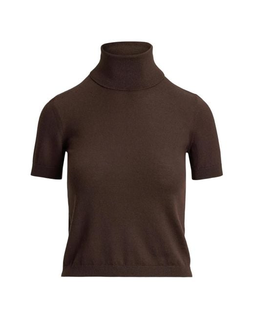 Ralph Lauren Brown Short-Sleeve Cashmere Sweater