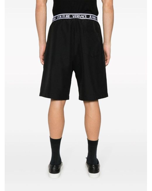 Versace Black Elastic Waist Logo Shorts Clothing for men