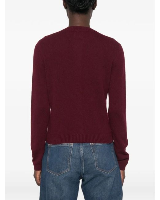 Allude Red Button-Up Ribbed-Trim Cardigan