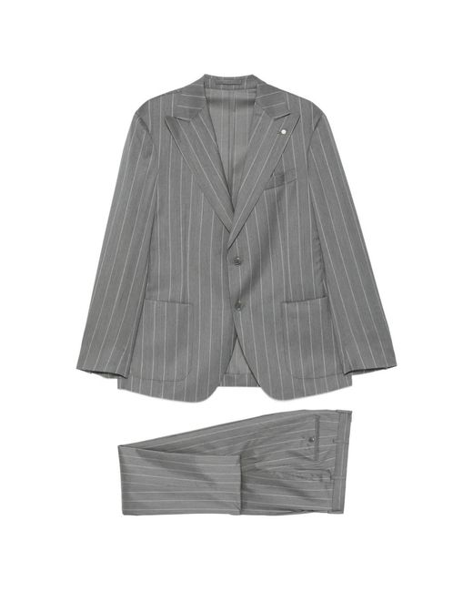 Luigi Bianchi Gray Pinstripe-Pattern Notch-Lapel Suit for men