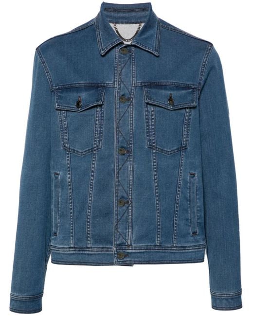 Canali Blue Classic-Collar Denim Jacket for men