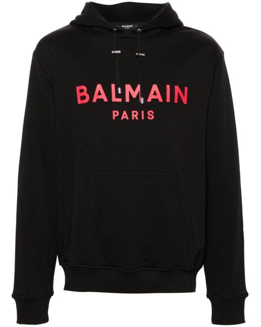 Balmain Black Logo-print Cotton Hoodie for men