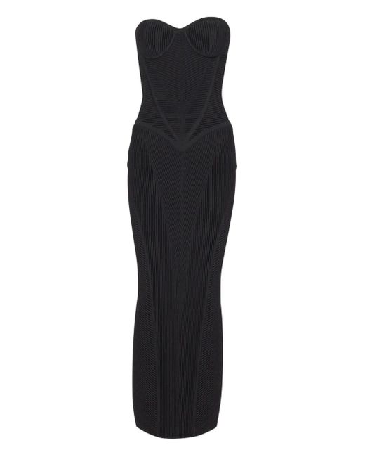 Balmain Black Knitted Strapless Maxi Dress