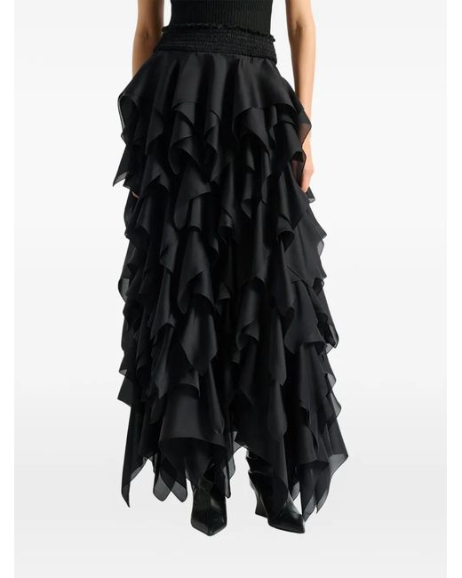 Balmain Black Long Ruffled Skirt