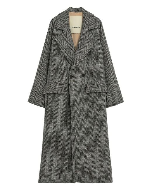 A PAPER KID Women's Gray Herringbone Double-Breasted Coat