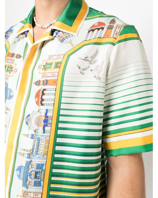 Casablanca Green Graphic-Print Silk Shirt for men