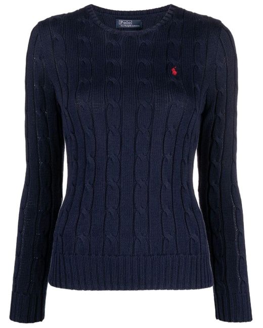 Ralph Lauren Blue Polo Pony Pullover mit Zopfmuster