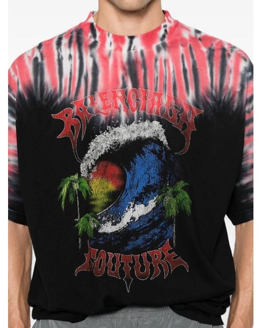 Balenciaga Black Tie-Dye Graphic-Print T-Shirt for men