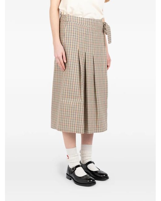 Societe Anonyme Natural Plaid Pleated Kilt Midi Skirt