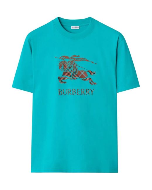 Burberry Blue Equestrian-Logo Cotton T-Shirt for men