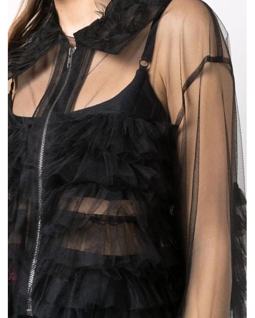 Maison Margiela Black Sheer Tulle Bomber Jacket