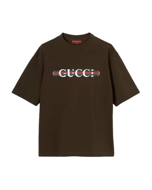 Gucci T-Shirt Mit Logo-Streifen in Brown für Herren