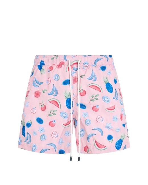 Fedeli White Fruit-Print Drawstring Swim Shorts for men