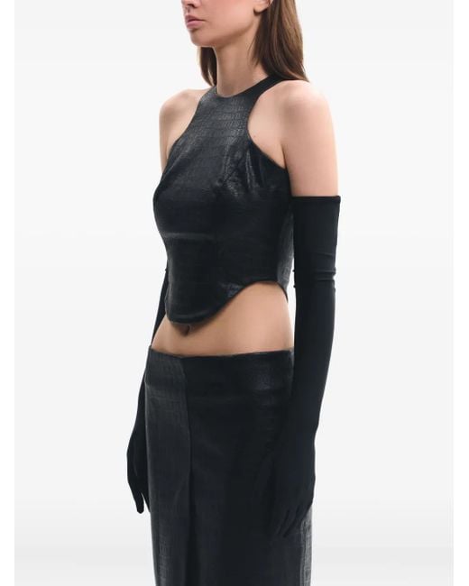 Lika Black Crocodile-Effect Midi Skirt