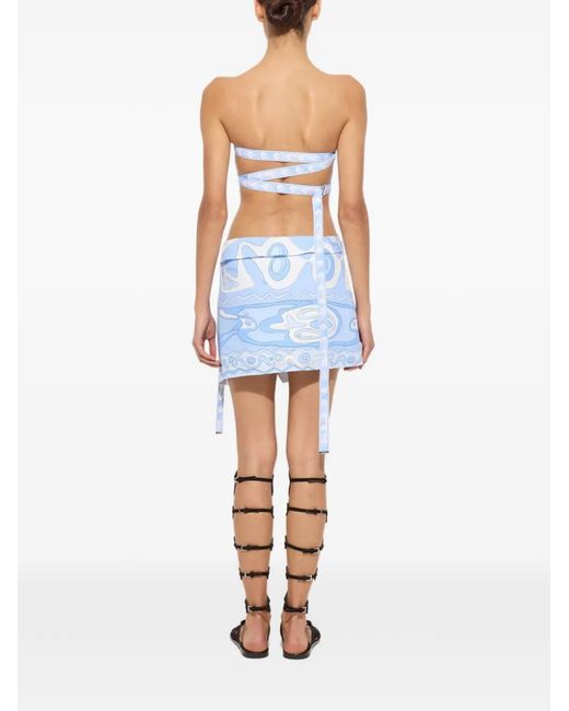 Emilio Pucci Blue Angoli-Print Strapless Top