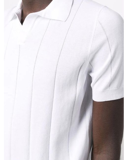 Fileria White Ribbed-Knit Cotton Polo Shirt for men